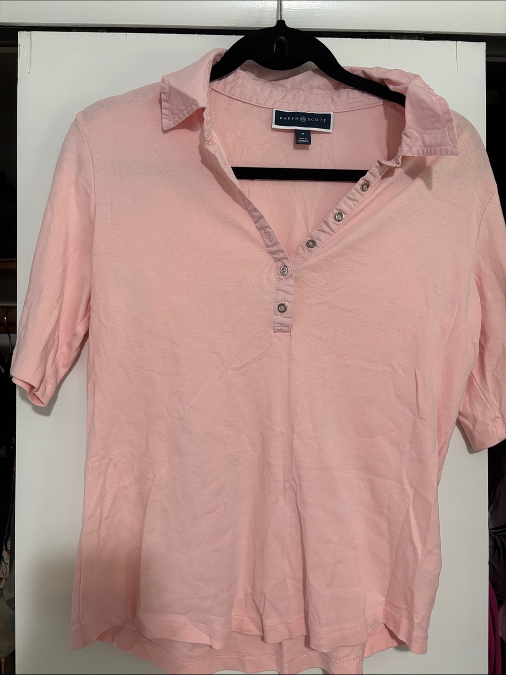 Karen Scott Pink Button Polo Size M